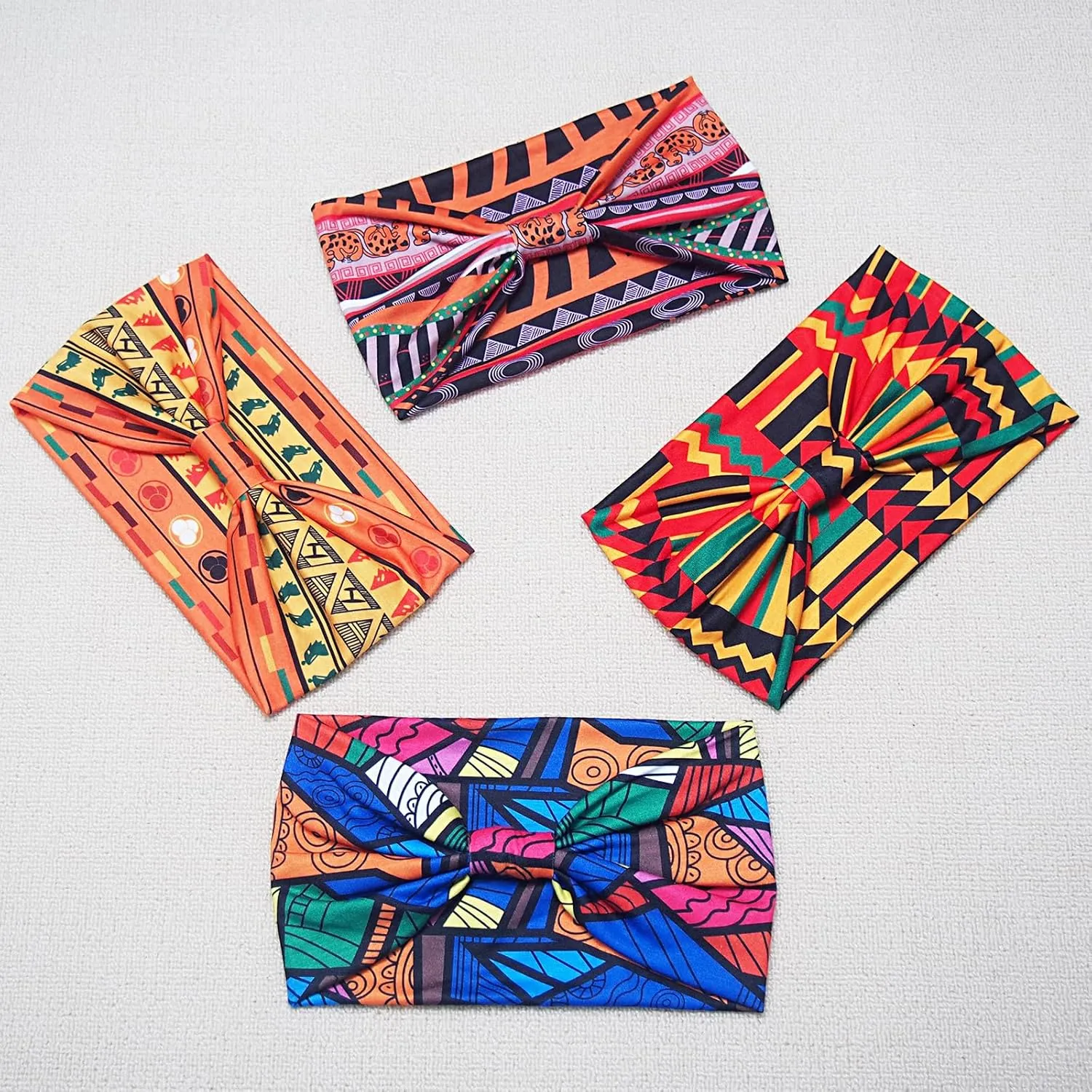Wide Headbands for Women Boho Workout Knotted Head Bands for Women's Hair African Non Slip Headwrap Yoga Running Sports Hairdband Hair Accessories 4 Pack