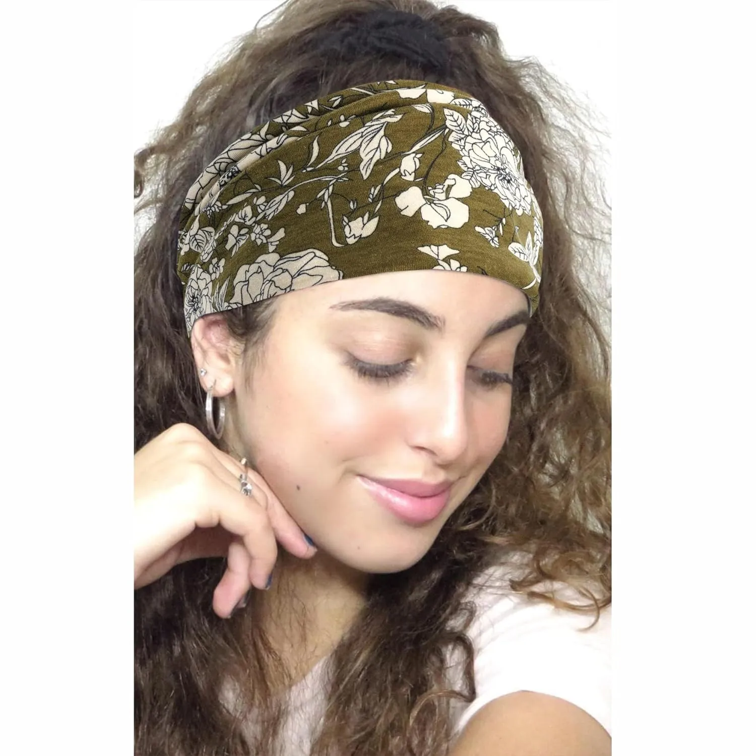 Wide Headbands For Women Floral Printed Boho Turban Headband Elastic Hairband Soft Headwrap Thick Turban Non Slip Twist Knotted Bandana Sweatband Workout Hair Accessories 6 Pcs