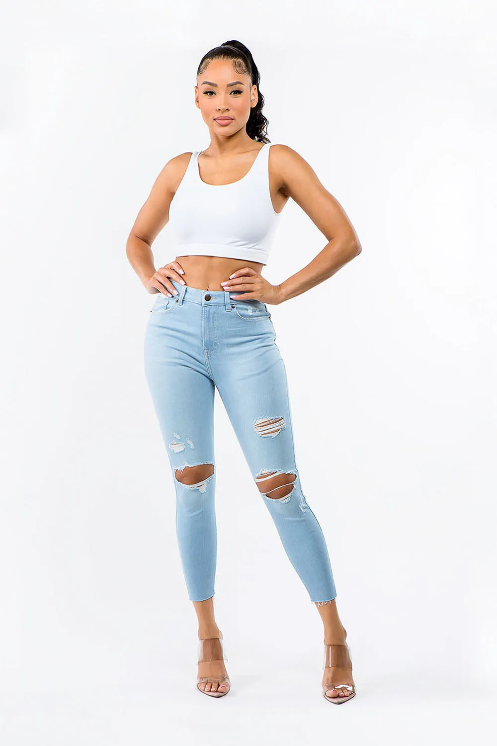 Women's Essential High Rise Distressed Skinny Jeans