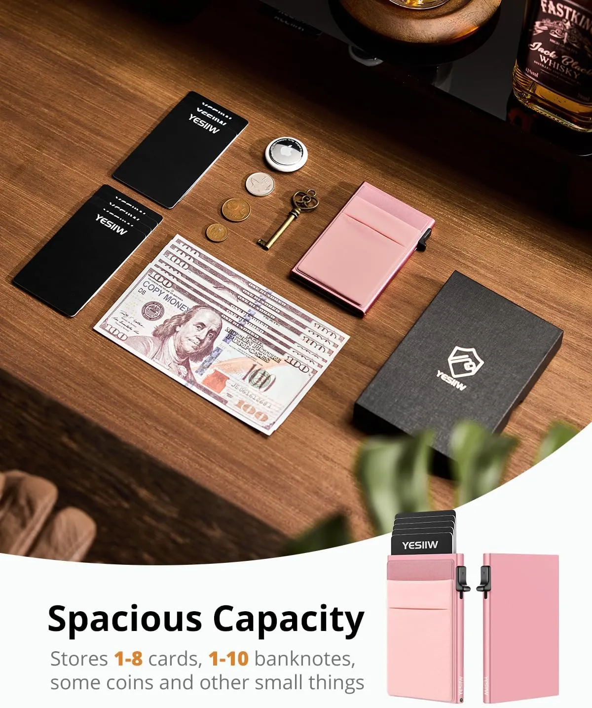 YESIIW Women's Slim Card Holder Wallet - Minimalist Pop Up RFID Blocking Wallet for Women, Anniversary & Birthday Gift for Her, Blossom Pink
