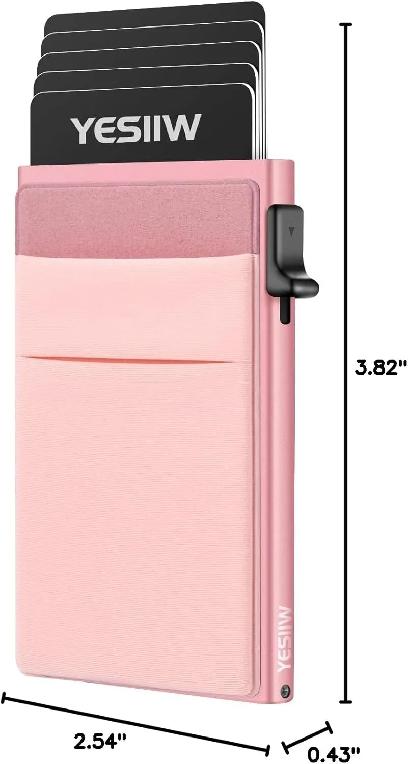 YESIIW Women's Slim Card Holder Wallet - Minimalist Pop Up RFID Blocking Wallet for Women, Anniversary & Birthday Gift for Her, Blossom Pink