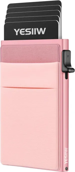 YESIIW Women's Slim Card Holder Wallet - Minimalist Pop Up RFID Blocking Wallet for Women, Anniversary & Birthday Gift for Her, Blossom Pink
